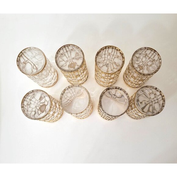 Imperial Glass Shoji Gold Trellis Drinking Glasses Set of Five Plus 3 Extras MCM - Picture 9 of 9